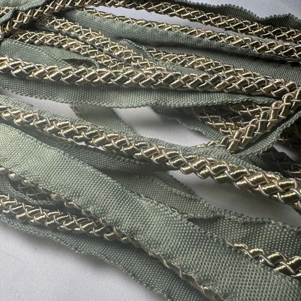 Sage Green Metallic Gold Silver Braided Lip Cord Piping Trim 9+ Yards Upholstery